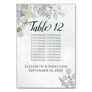 Eucalyptus & Lavender Rustic Wedding Seating Chart Table Number
