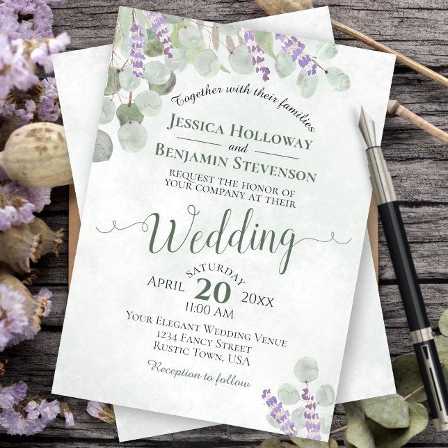 Eucalyptus Lavender Sage Green & Purple Wedding Invitation (Creator Uploaded)