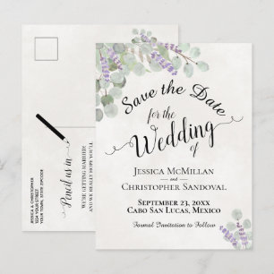Eucalyptus & Lavender White Wedding Save the Date Announcement Postcard
