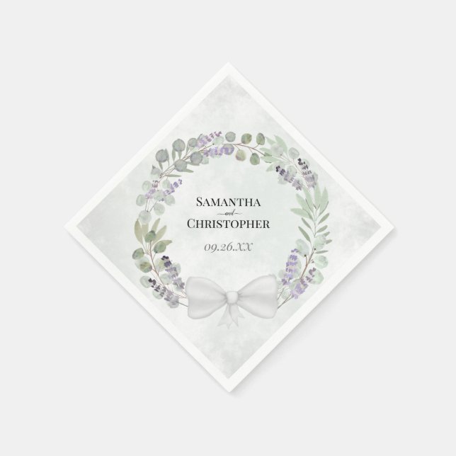 Eucalyptus & Lavender Wreath Diagonal Wedding Napkin (Corner)