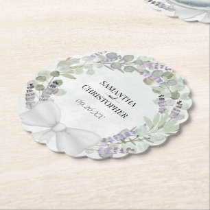 Eucalyptus & Lavender Wreath Elegant Wedding Paper Coaster