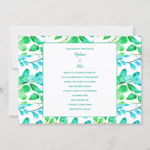 Eucalyptus Leaf Art Green Teal Dusty Blue Wedding Invitation