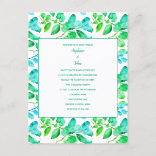 Eucalyptus Leaf Art Green Teal Dusty Blue Wedding Postcard