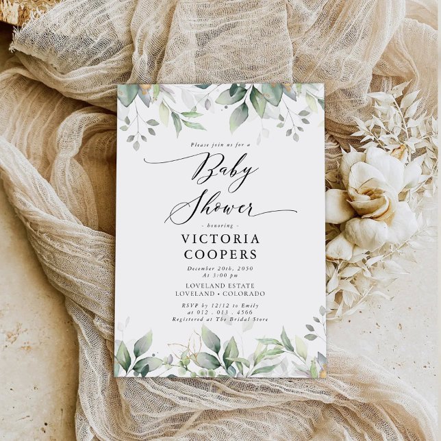 Eucalyptus Leaf Baby Shower Invitation (Creator Uploaded)