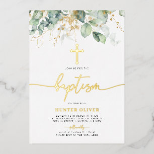 Eucalyptus Leaf Baptism Christening Foil Text