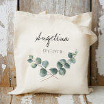 Eucalyptus leaf Bridesmaid favour Tote Bag<br><div class="desc">This Eucalyptus leaf bridesmaid gift tote bag is something your bridesmaids can still use after your wedding day. Get creative by stuffing this cute floral tote bag with your favourite gifts for your bridesmaids, maid of honour, matron of honour, mother of the bride, mother of the groom, flower girl… You...</div>