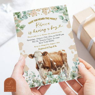 Eucalyptus Leaf Cow Farm Boy Greenery Baby Shower Invitation