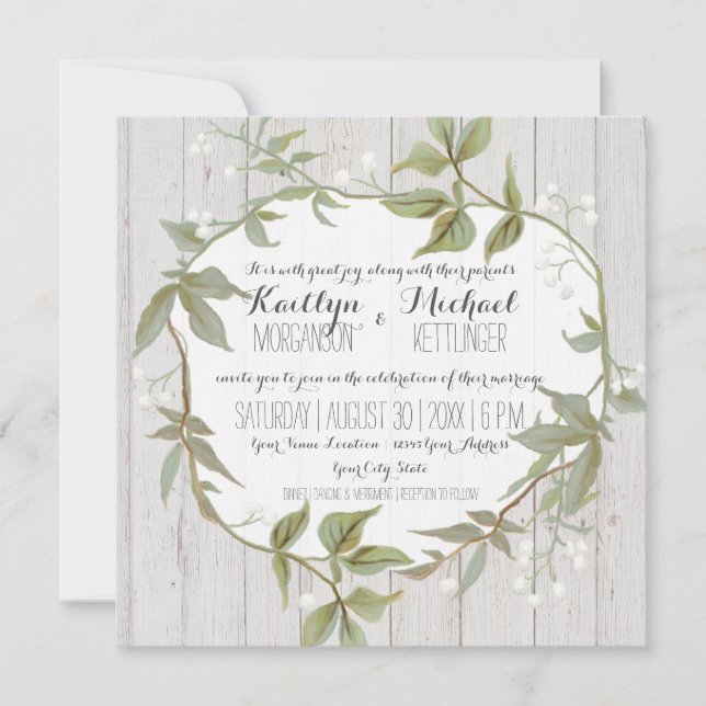 Eucalyptus Leaf Foliage Babys Breath Floral White Invitation (Front)