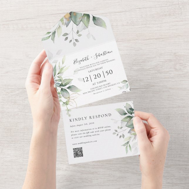 Eucalyptus Leaf Greenery All in One Wedding Invite (Tearaway)
