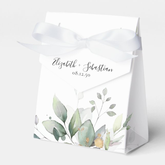  Eucalyptus Leaf Greenery Wedding  Favour Box (Front Side)