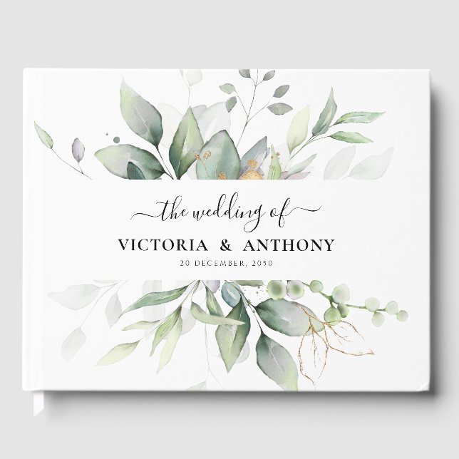 Eucalyptus Leaf Greenery Wedding Guest Book (Front)