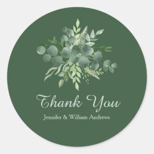 Eucalyptus Leaf Nature Greenery Script Thank You Classic Round Sticker