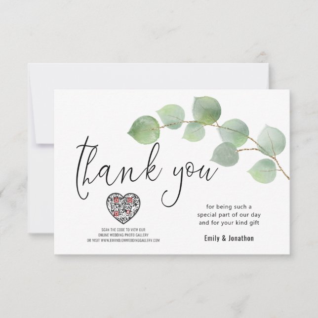 Eucalyptus Leaf Script Photo QR Code Thank You (Front)