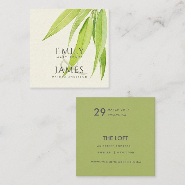 EUCALYPTUS LEAF WATERCOLOUR FOLIAGE WEDDING SQUARE BUSINESS CARD (Front/Back)