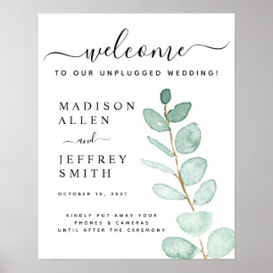 Eucalyptus Leaf Wedding Unplugged Welcome Sign