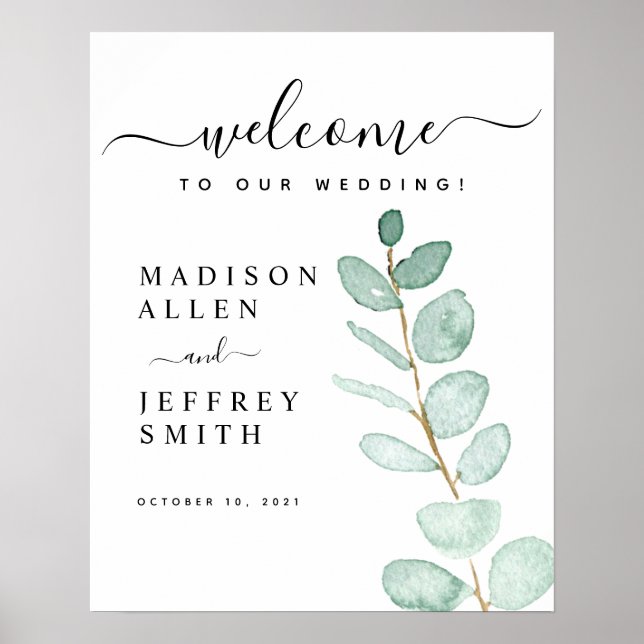 Eucalyptus Leaf Wedding Welcome Sign (Front)
