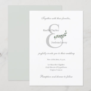 Eucalyptus Leaves Ampersand White Grey Wedding Invitation