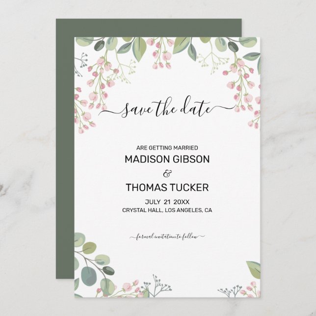 Eucalyptus Leaves And Flowers Invitation (Front/Back)