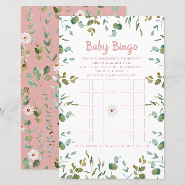Eucalyptus Leaves Baby Shower Baby Bingo (Front/Back)