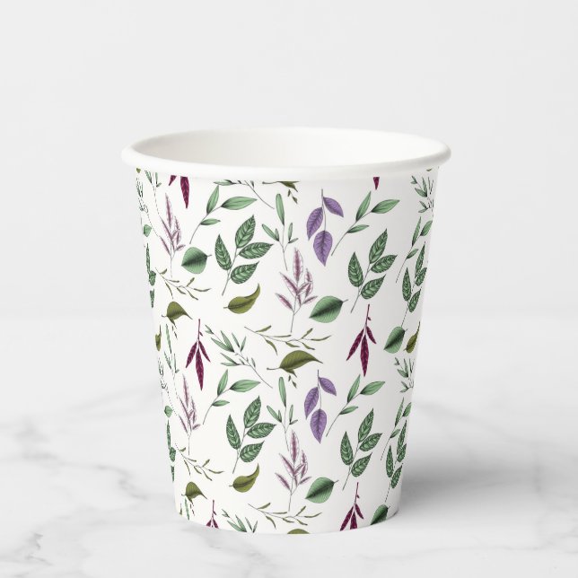 Eucalyptus leaves boho purple green leaves ferns paper cups (Front)