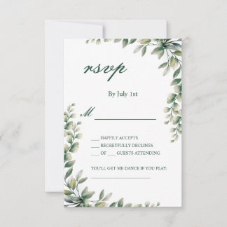 Eucalyptus leaves botanical rsvp wedding card