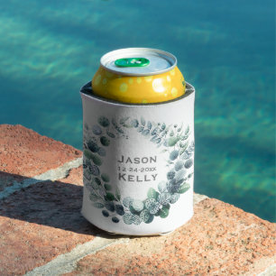 Eucalyptus leaves botanical wedding favour can cooler