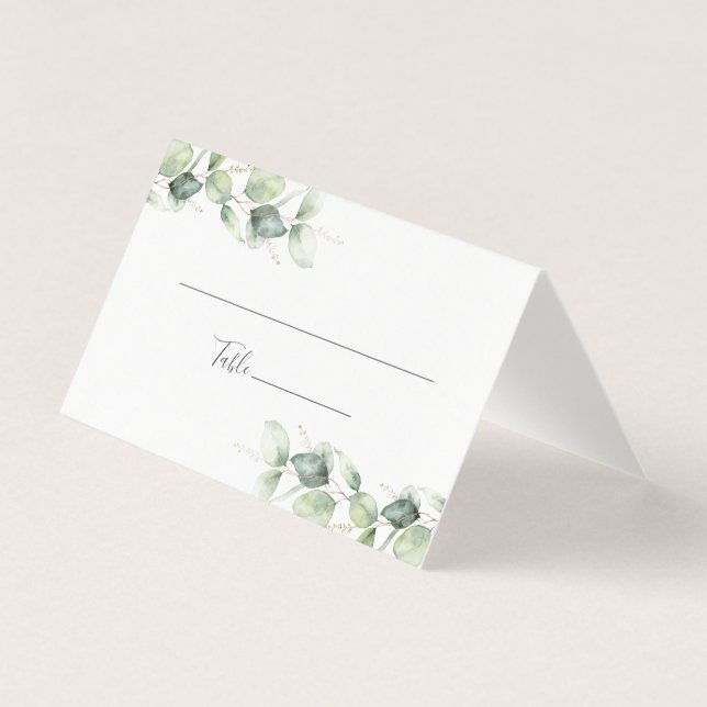 Eucalyptus Leaves Botanical Wedding Place Card (Front)
