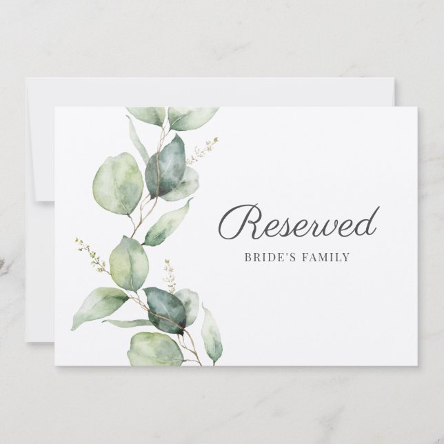 Eucalyptus Leaves Botanical Wedding Reserved Sign (Front)