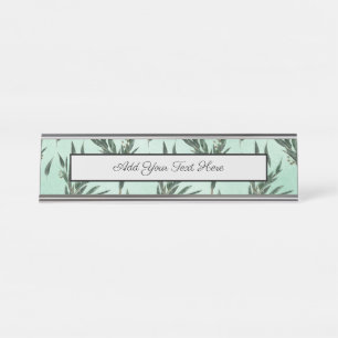 Eucalyptus Leaves Branches Gold Sparkles Desk Name Plate