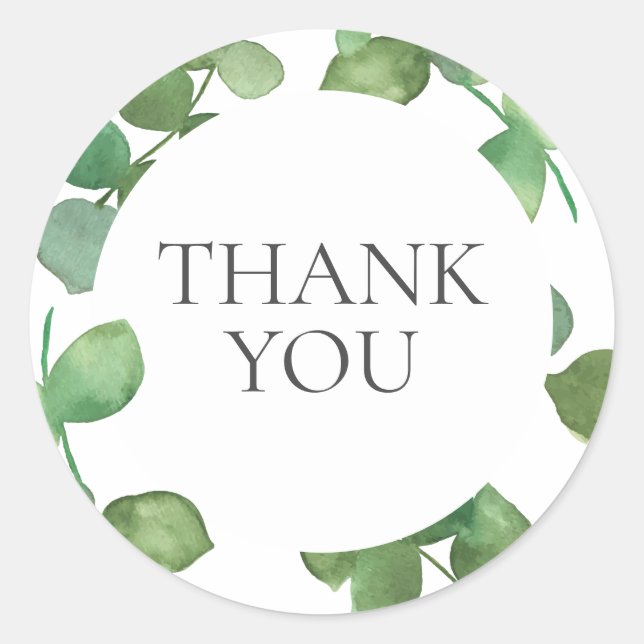 Eucalyptus Leaves Bridal Shower Thank You Classic Round Sticker (Front)