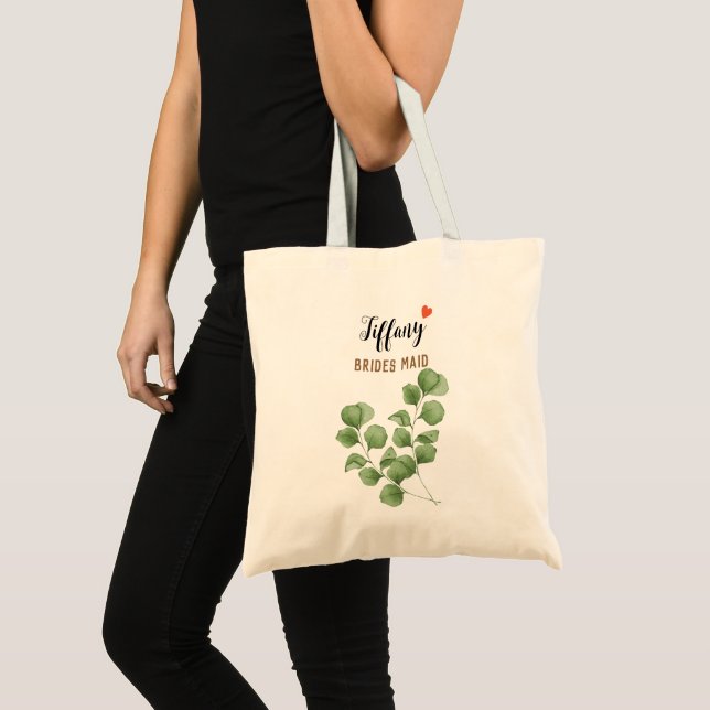 Eucalyptus Leaves Brides Maid Name Tote Bag (Front (Product))