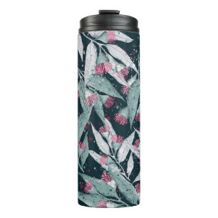 Eucalyptus leaves: dark floral seamless. thermal tumbler