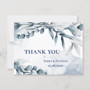 Eucalyptus Leaves Dusty Blue Wedding Thank you Postcard