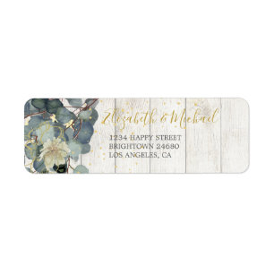 Eucalyptus Leaves Floral Rustic Wood Address Label