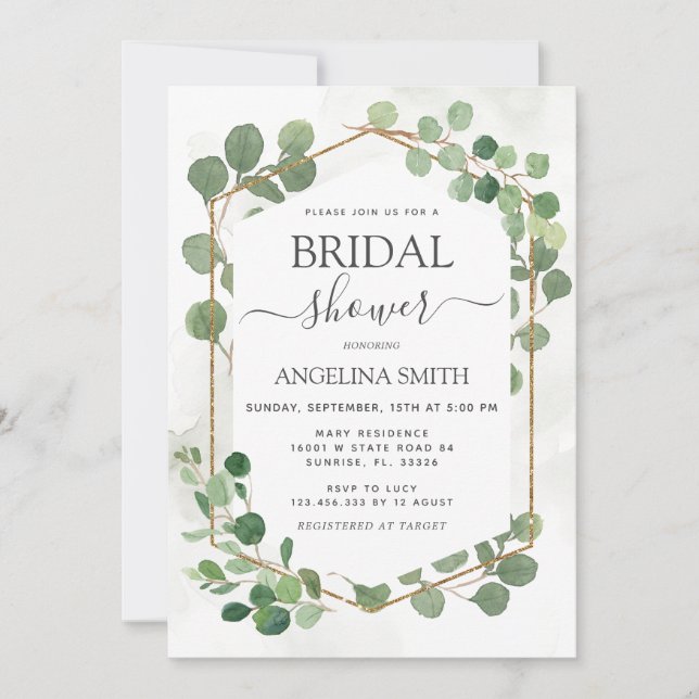 Eucalyptus Leaves Frame Bridal Shower Invitation (Front)