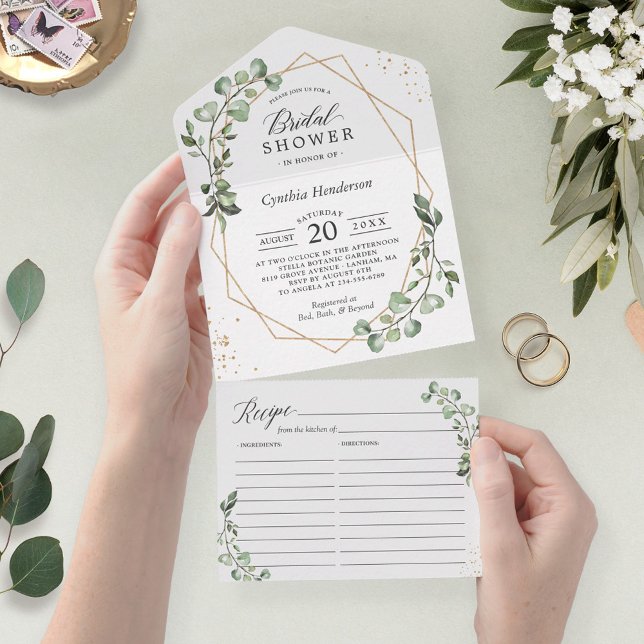 Eucalyptus Leaves Geometric Recipe Bridal Shower All In One Invitation (Creator Uploaded)