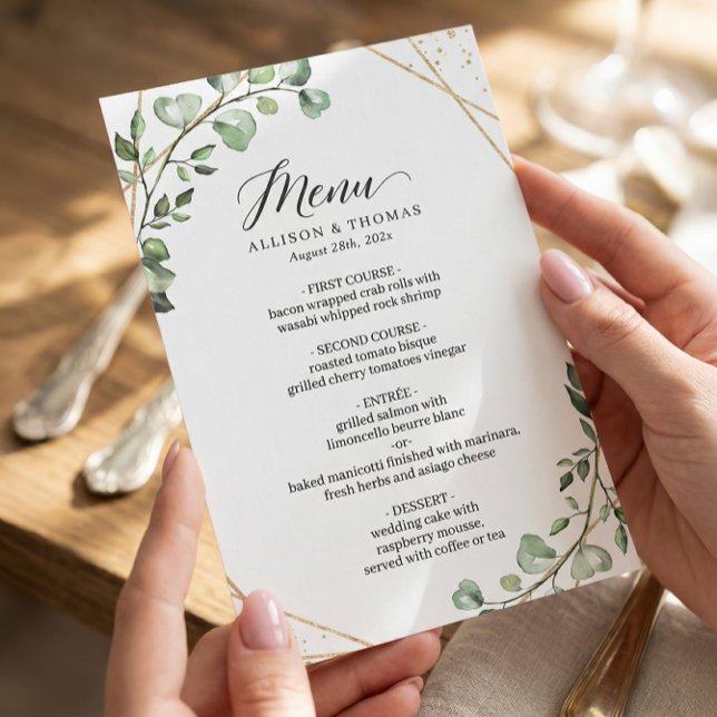 Eucalyptus Leaves Geometric Wedding Dinner Menu (Creator Uploaded)
