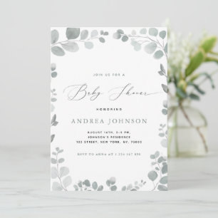Eucalyptus Leaves Girl Baby Shower Invitation