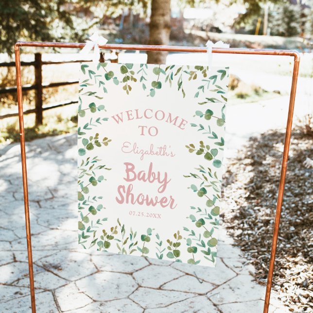Eucalyptus Leaves Girl Baby Shower Welcome Sign (Creator Uploaded)