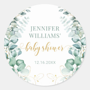 Eucalyptus leaves gold baby shower round stickers
