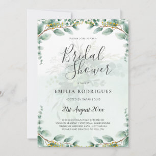 Eucalyptus Leaves GOLD BRIDAL SHOWER INVITE