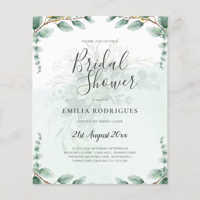 Eucalyptus Leaves GOLD BRIDAL SHOWER INVITE Flyer (Front)