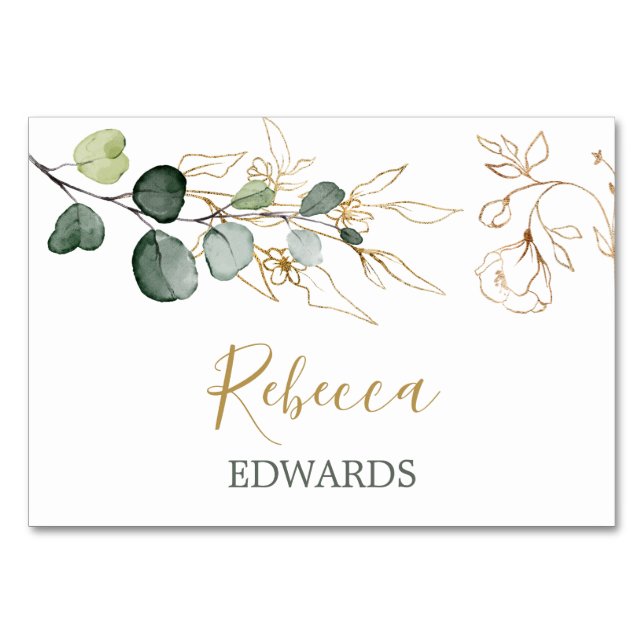 Eucalyptus Leaves Gold Floral Place card (Front)
