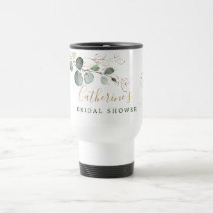 Eucalyptus Leaves Gold Floral, your name coffee  C Travel Mug
