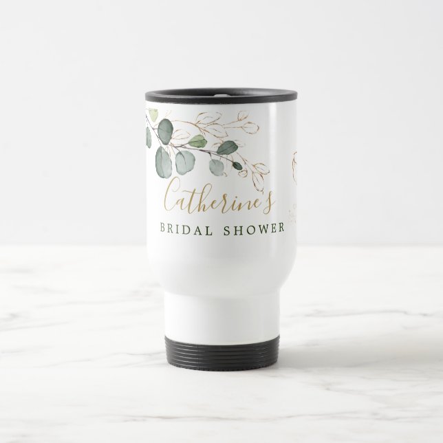 Eucalyptus Leaves Gold Floral, your name coffee  C Travel Mug (Center)