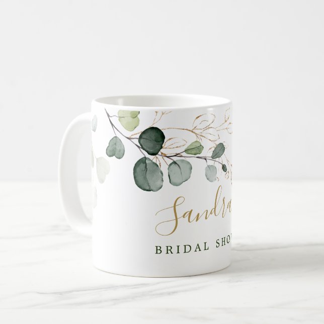 Eucalyptus Leaves Gold Floral, your name coffee  Mug (Front Left)