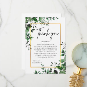 Eucalyptus Leaves Gold Frame Wedding Thank You Card