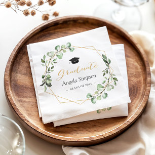Eucalyptus Leaves Gold Geometric Graduation Party Napkin