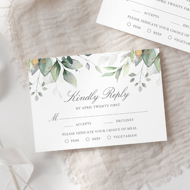 Eucalyptus Leaves Gold Meal Options Wedding RSVP (Creator Uploaded)