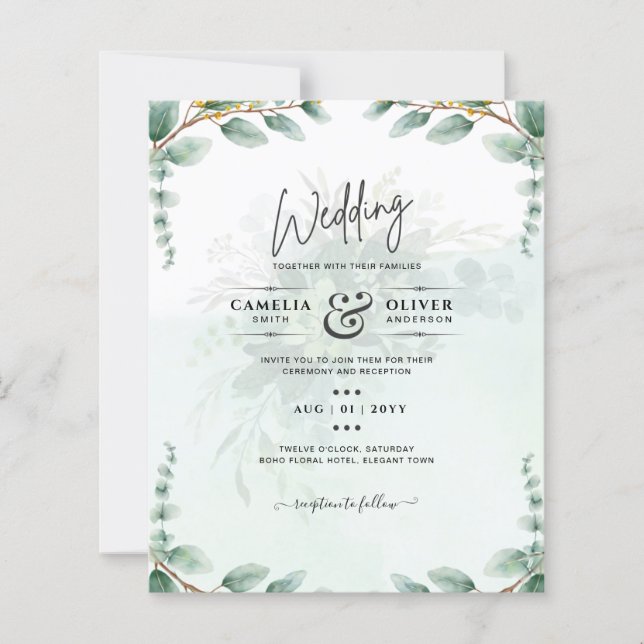 Eucalyptus Leaves GOLD WEDDING QR CODE BUDGET (Front)